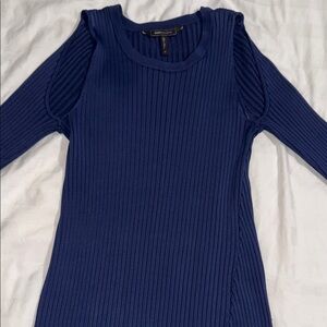 BCBGMaxAzaria navy blue rib dress with front slit and cut out shoulders
size M